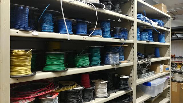 Surplus wire in the workshop storage area.
